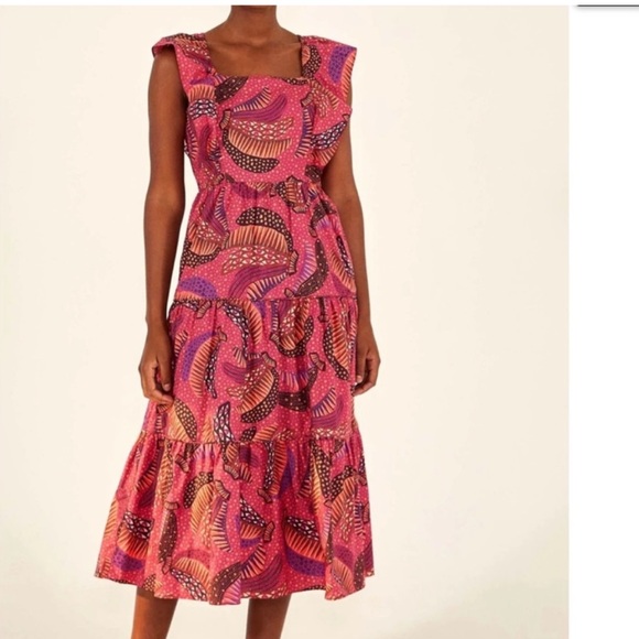 FARM Rio Pink Wild Bananas Ruffle Midi Dress Large NWOT - Picture 14 of 14